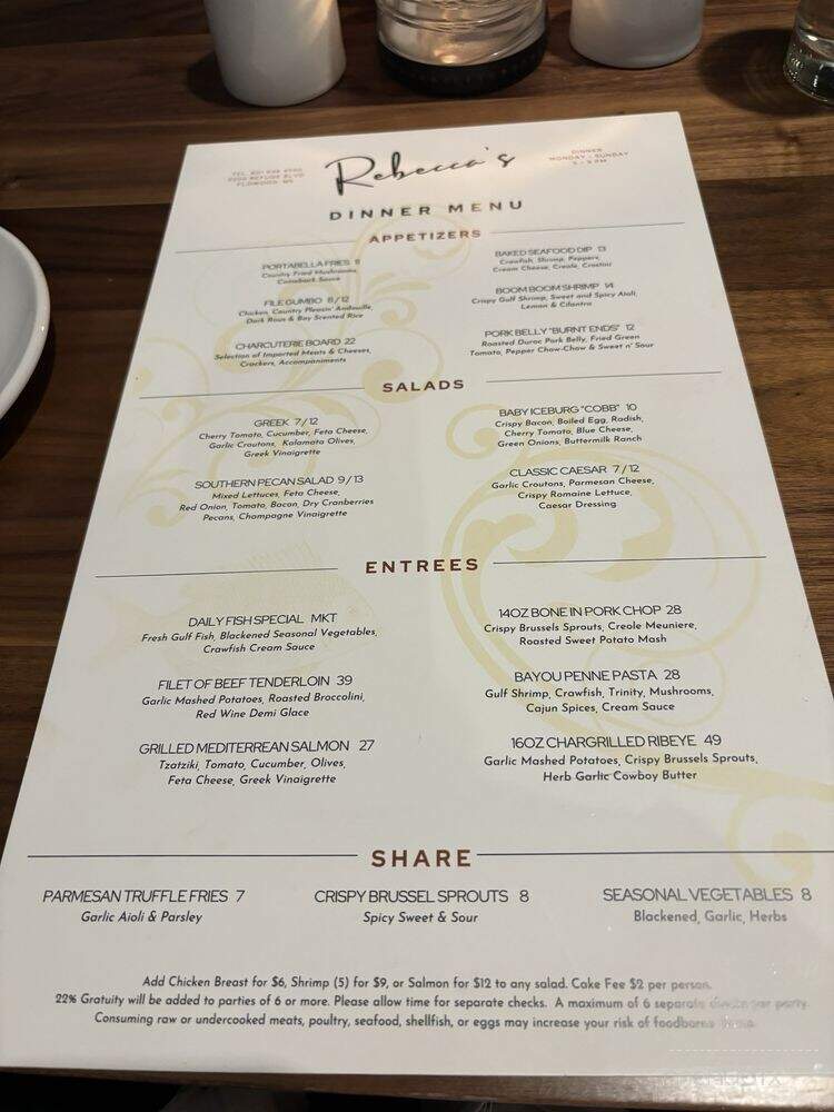 Rebeccas - Flowood, MS menu_pic