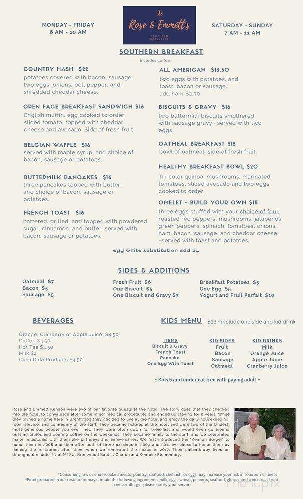 Rose & Emmett's - Brentwood, TN menu_pic