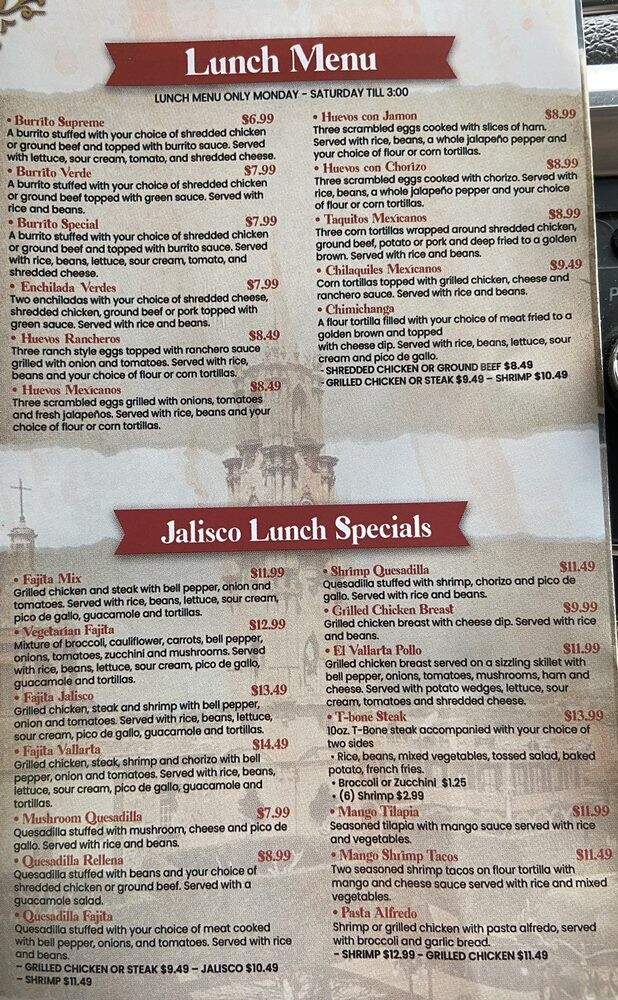 El Vallarta - Newbern, TN menu_pic