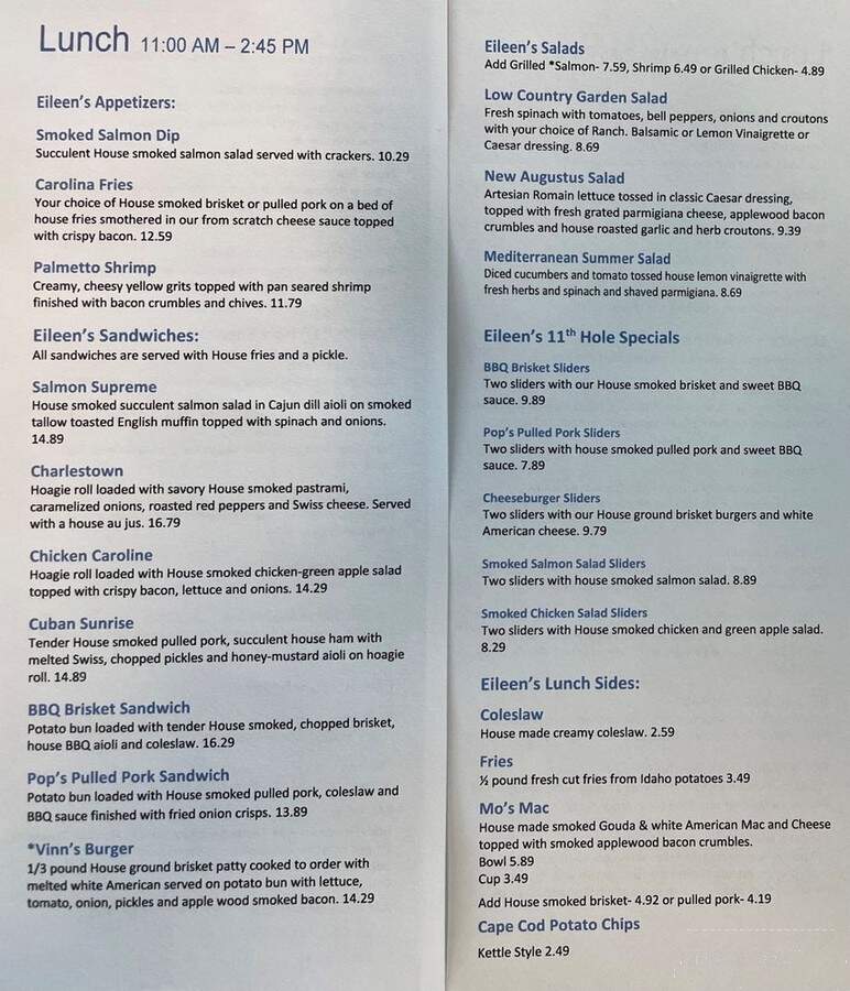 Eileen's Cafe at Wyboo - Manning, SC menu_pic