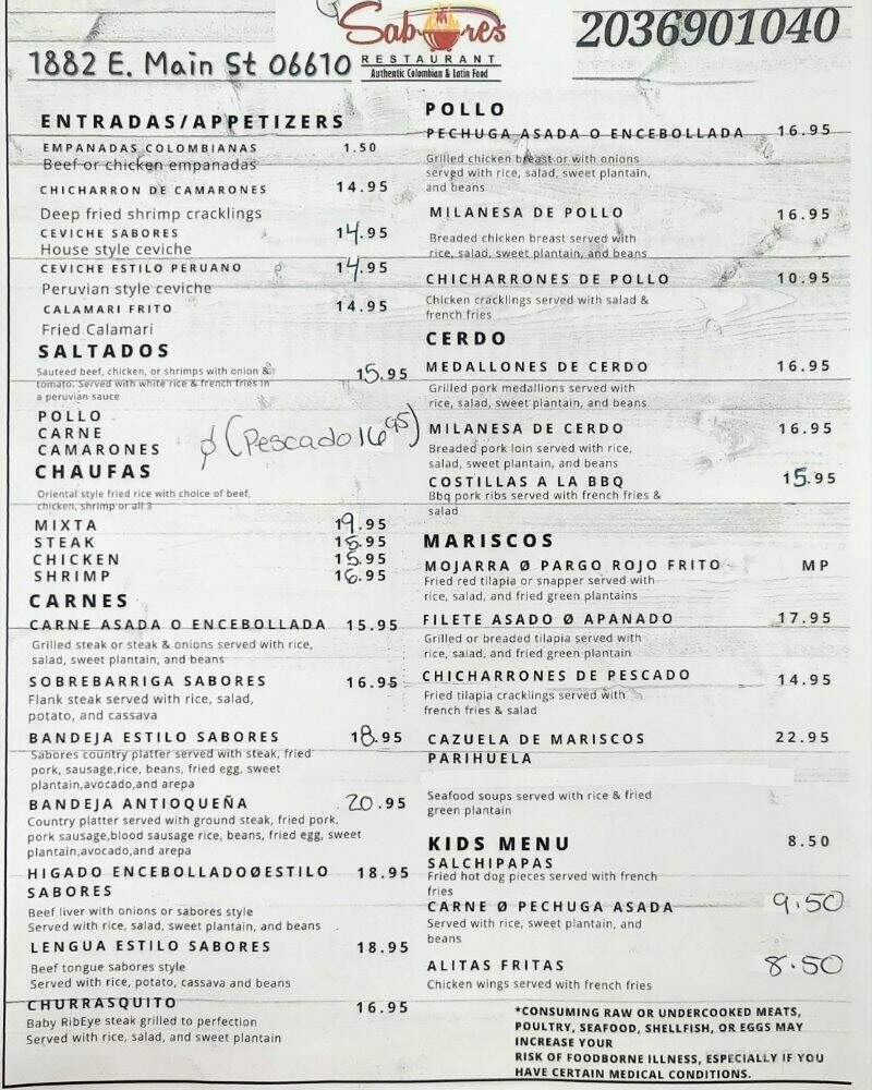 Sabores Restaurant - Bridgeport, CT menu_pic