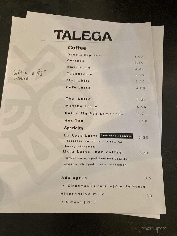 Talega Coffee - Tucson, AZ menu_pic