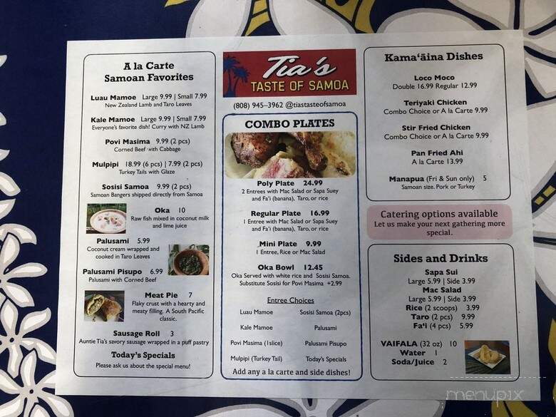Tia's Taste of Samoa - Urban Honolulu, HI menu_pic