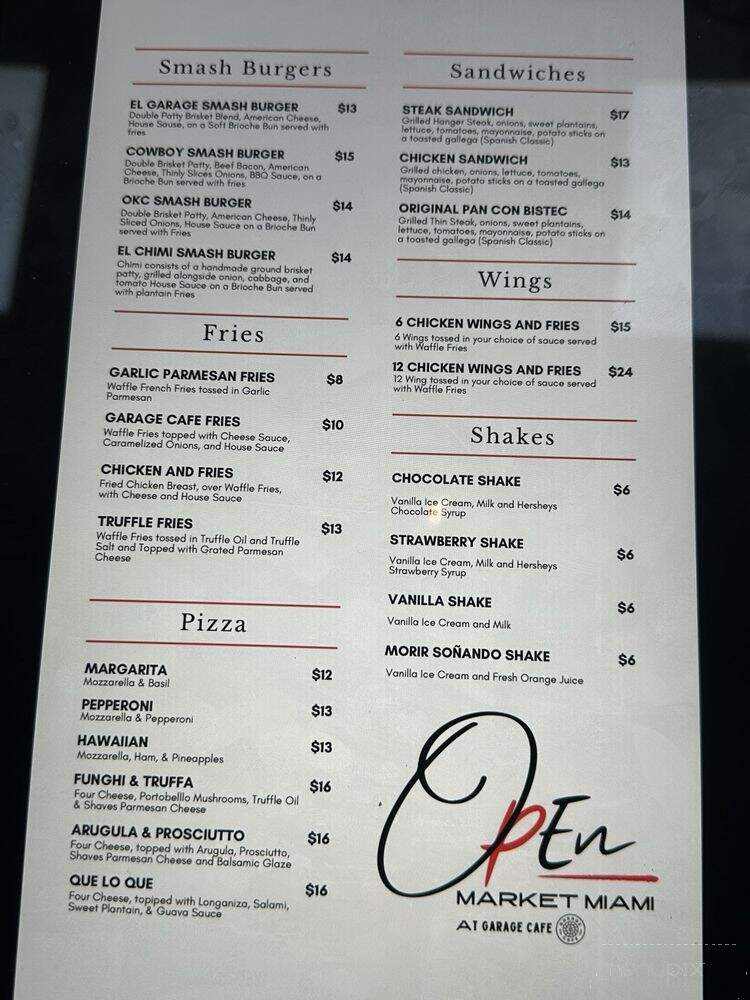 Garage Cafe - Doral, FL menu_pic