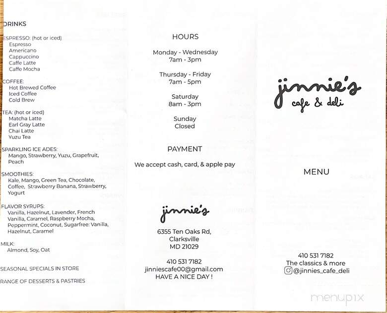 Jinnie's Cafe & Deli - Clarksville, MD menu_pic