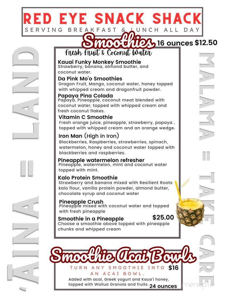 Red Eye Snack Shack - Lihue, HI menu_pic