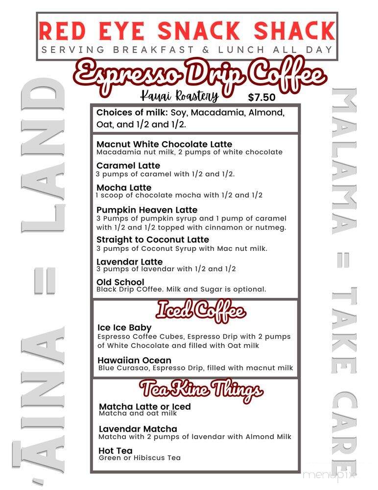 Red Eye Snack Shack - Lihue, HI menu_pic