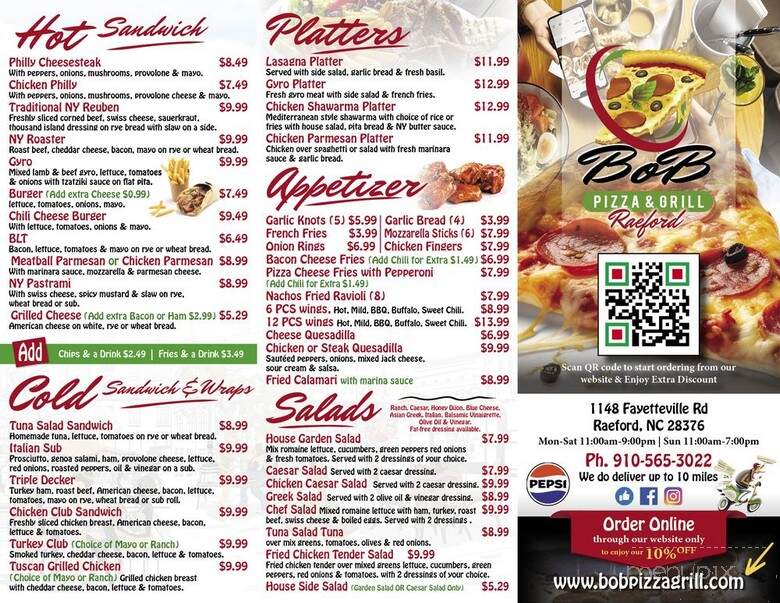 Bob Pizza & Grill - Raeford, NC menu_pic