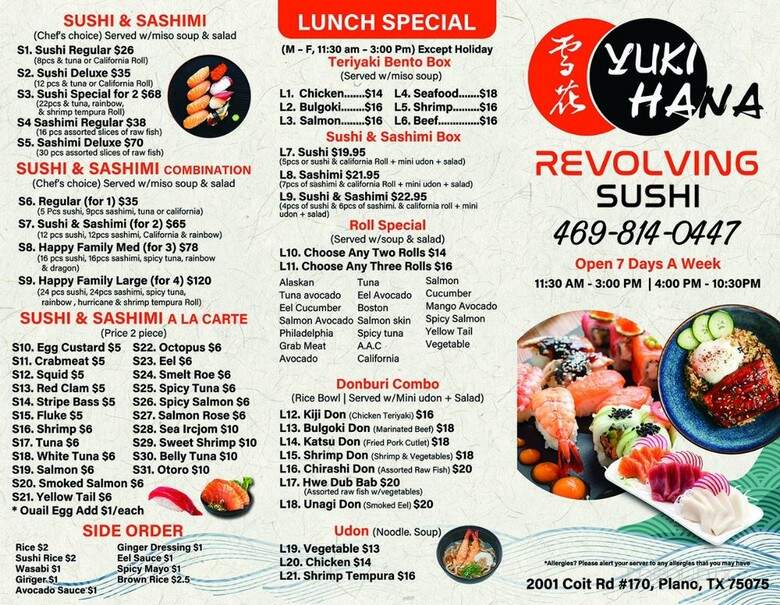 Yukihana Revolving Sushi - Plano, TX menu_pic