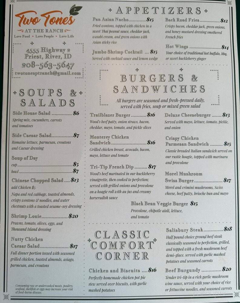 Two Tones At The Ranch - Priest River, ID menu_pic