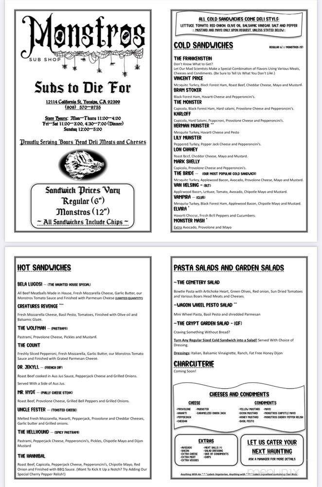 Monstros Sub Shop - Yucaipa, CA menu_pic
