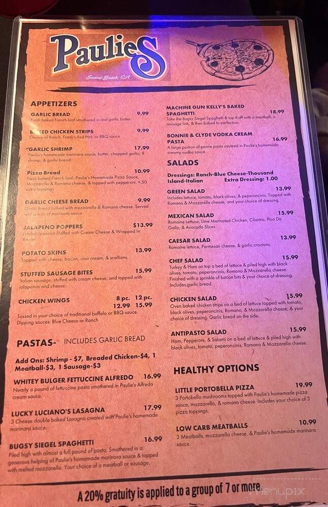 Paulie's Pizza Pub - Huntington Beach, CA menu_pic