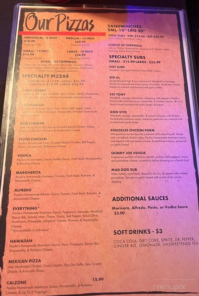 Paulie's Pizza Pub - Huntington Beach, CA menu_pic