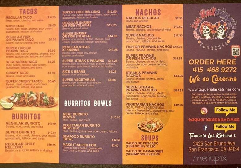 Taqueria Las Katrina's - San Francisco, CA menu_pic