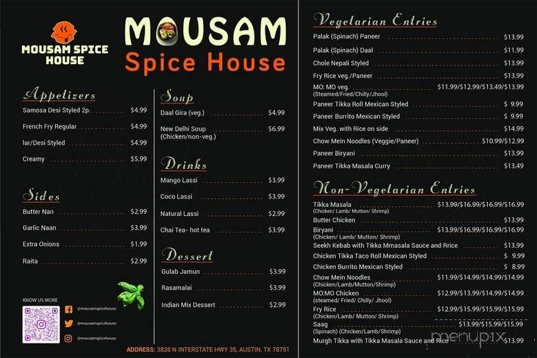 Mousam Spice House - Austin, TX menu_pic