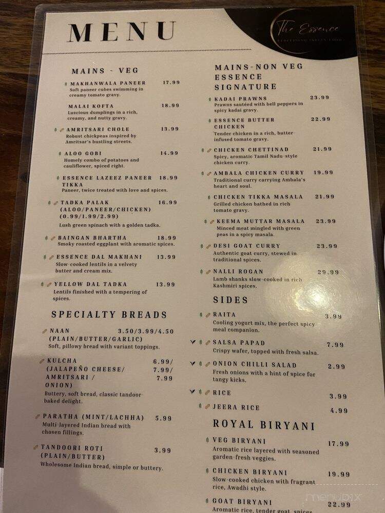 The Essence Redefining Indian Food - Livermore, CA menu_pic