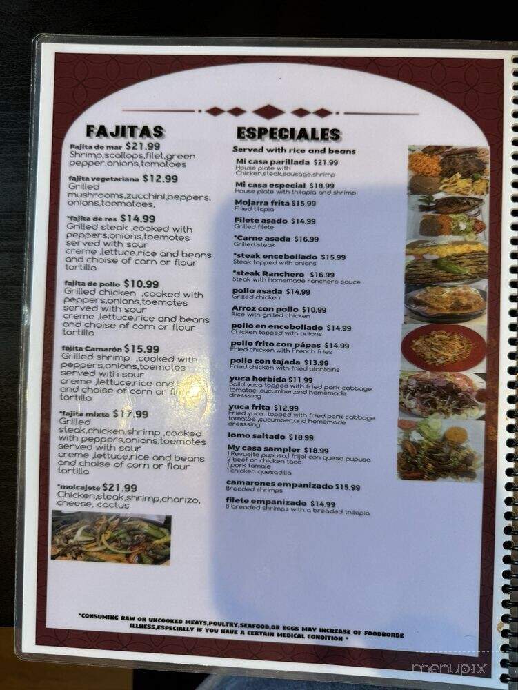 My Casa Restaurant - Fredericksburg, VA menu_pic