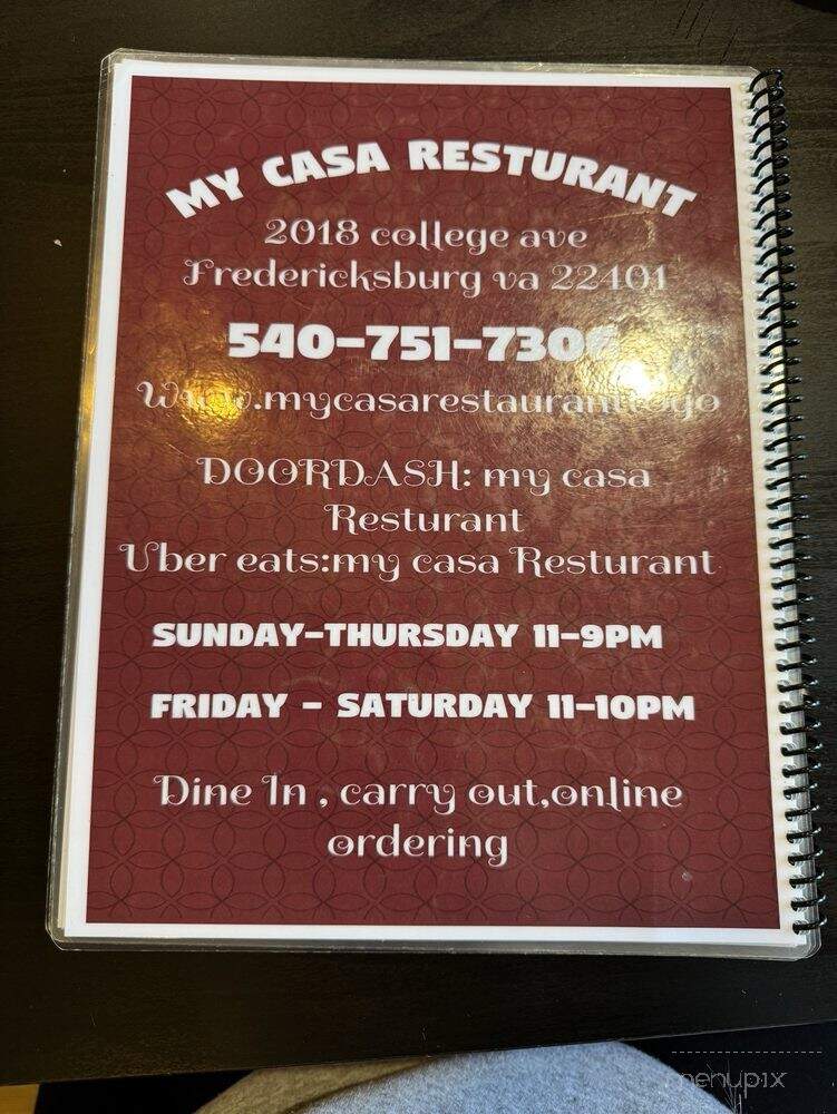 My Casa Restaurant - Fredericksburg, VA menu_pic