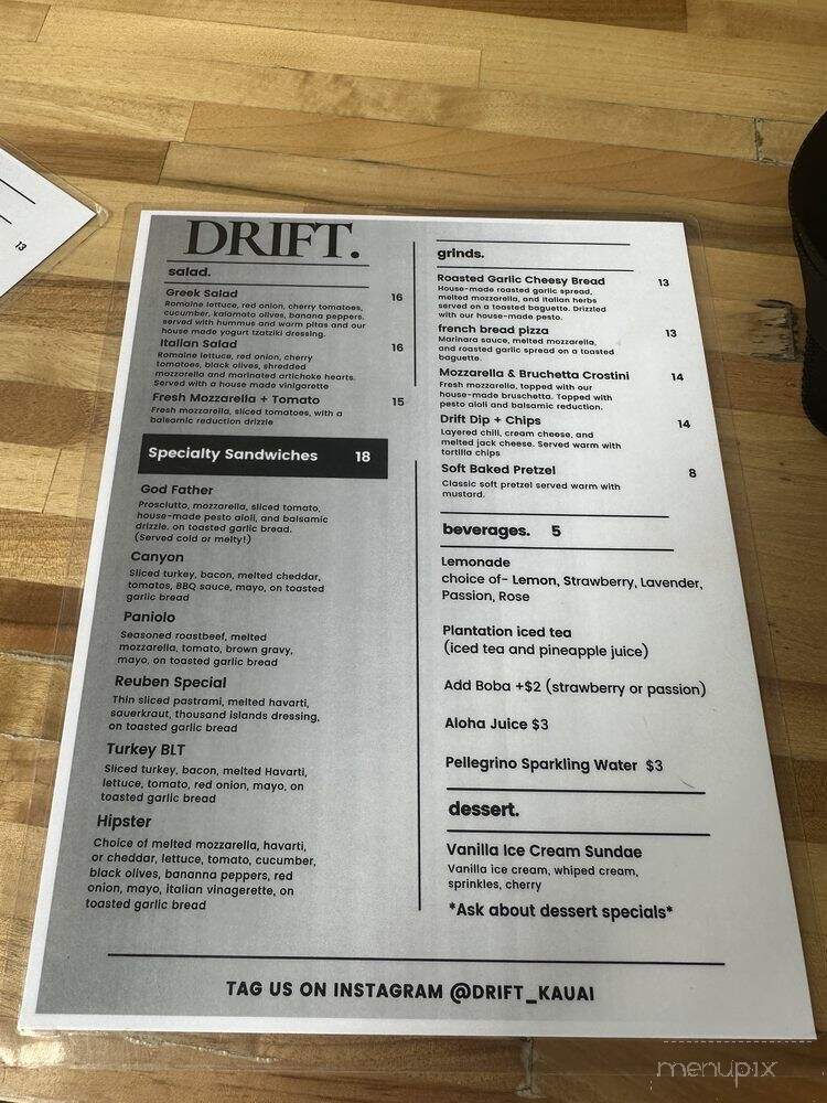 Drift Kauai - Kalaheo, HI menu_pic