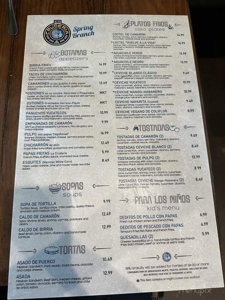 La Cruderia - Houston, TX menu_pic