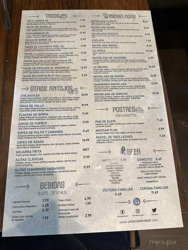 La Cruderia - Houston, TX menu_pic