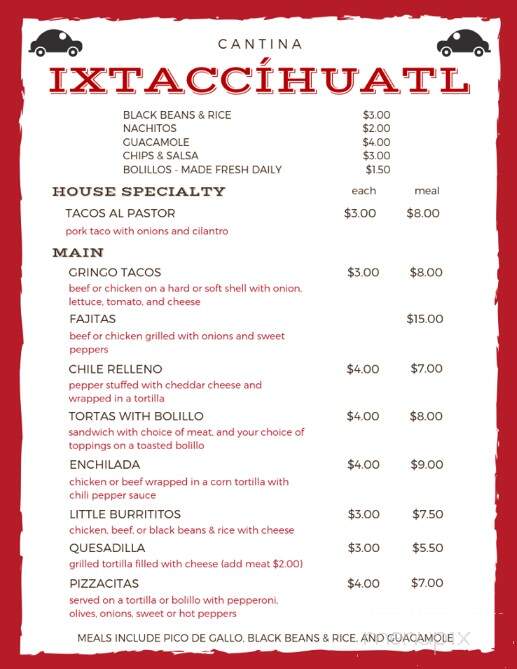 Cantina Ixtaccihuatl - Portsmouth, OH menu_pic