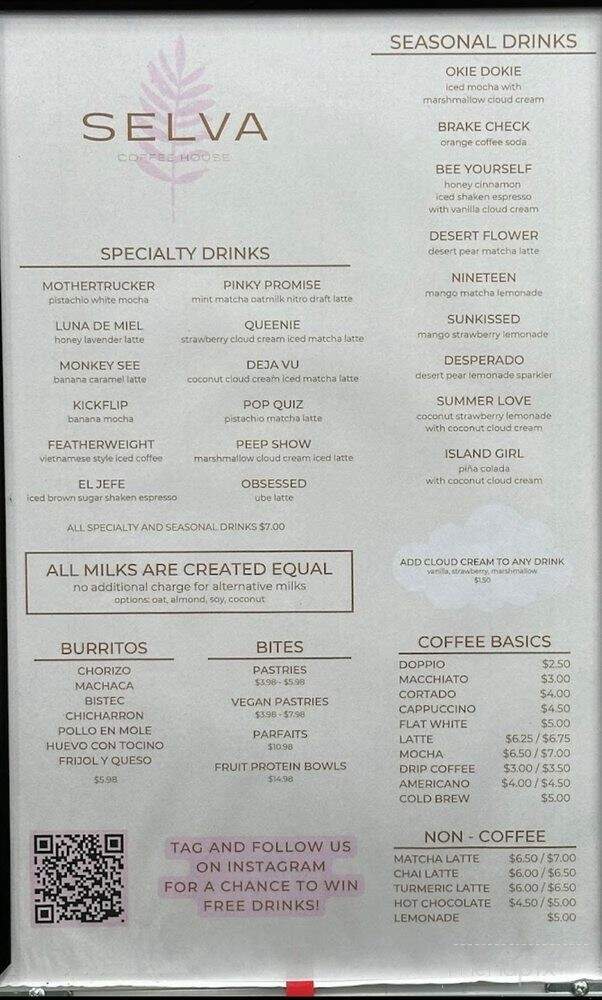Selva Coffee House - San Diego, CA menu_pic