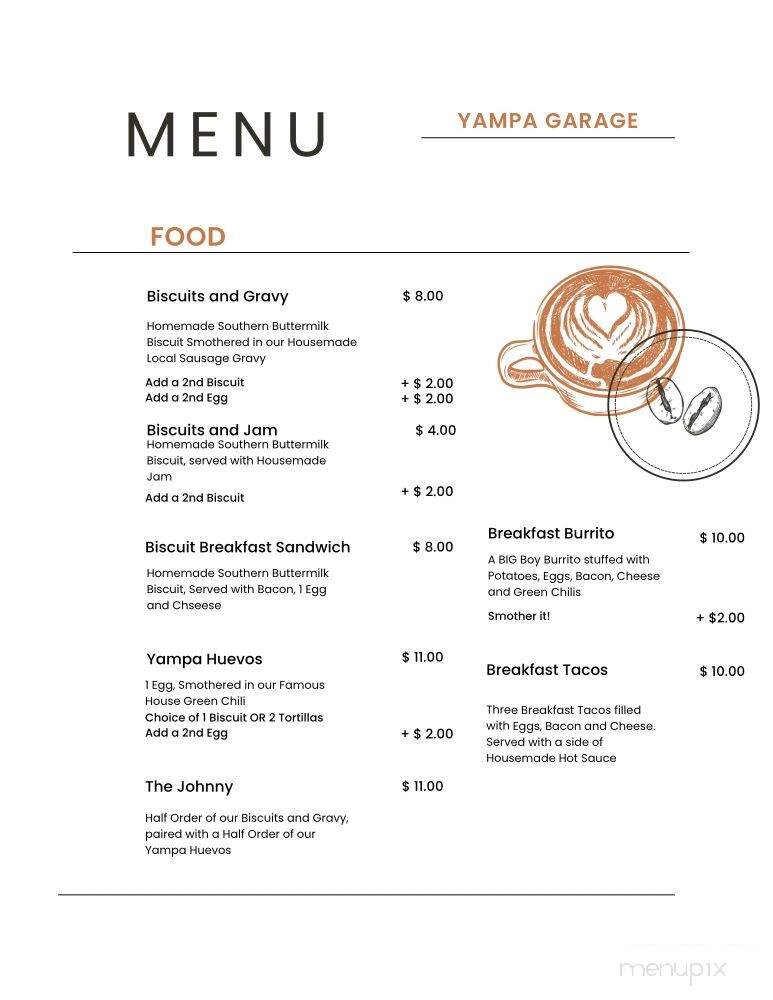 Yampa Garage Biscuits & BBQ - Yampa, CO menu_pic