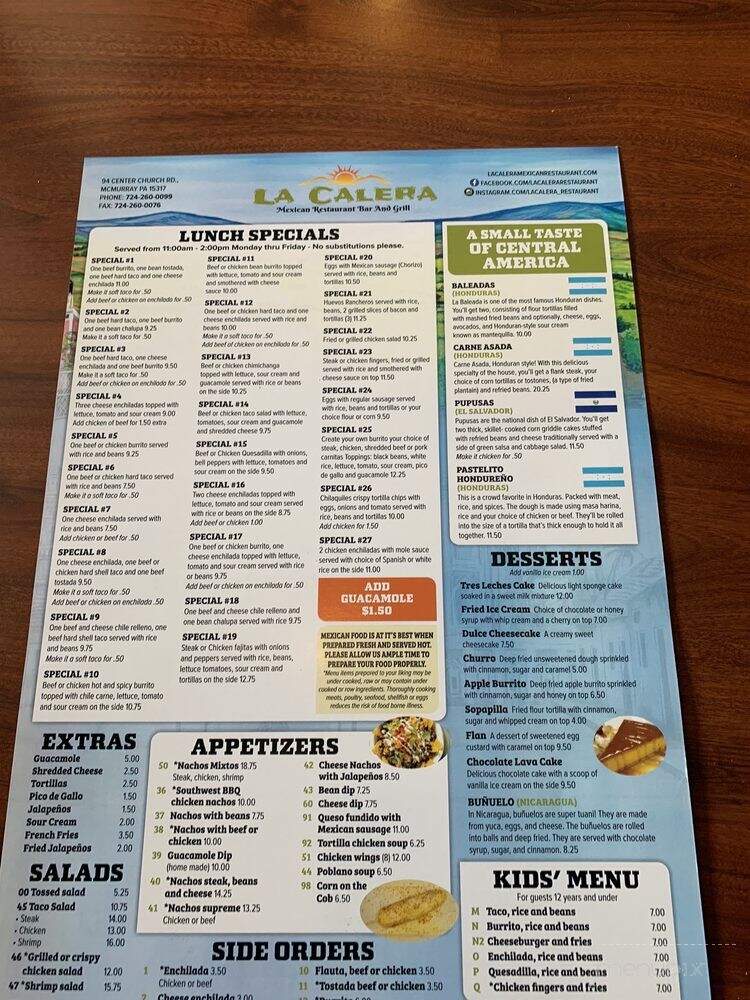 La Calera Mexican Restaurant Bar & Grill - Pittsburgh, PA menu_pic