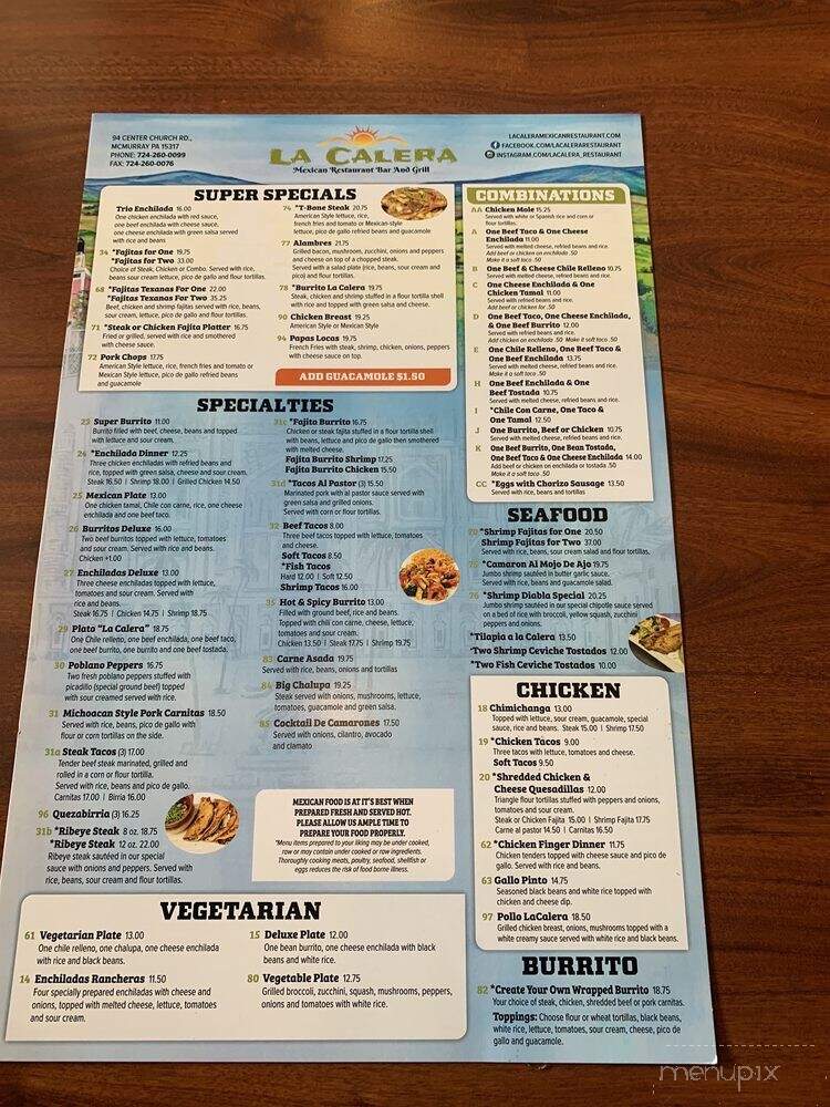 La Calera Mexican Restaurant Bar & Grill - Pittsburgh, PA menu_pic