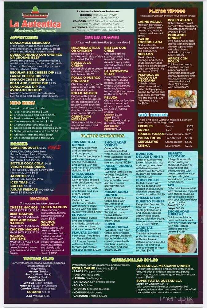 La Autentica - Hickory, NC menu_pic
