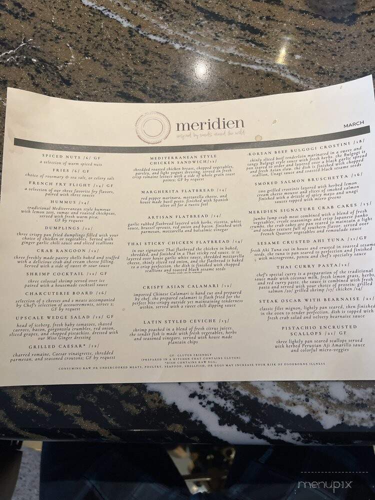 Meridien - Centerville, OH menu_pic