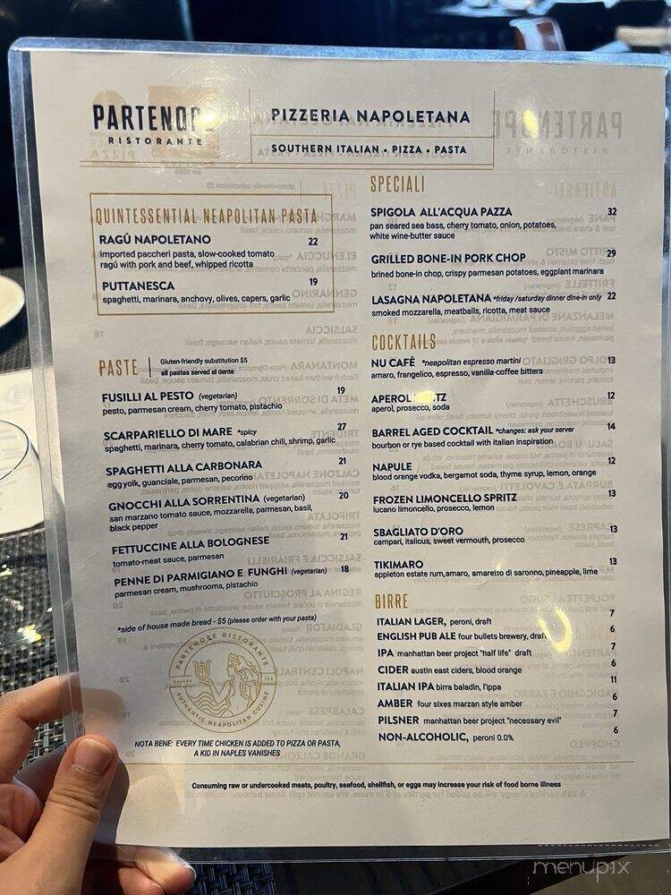 Partenope Ristorante - Richardson, TX menu_pic