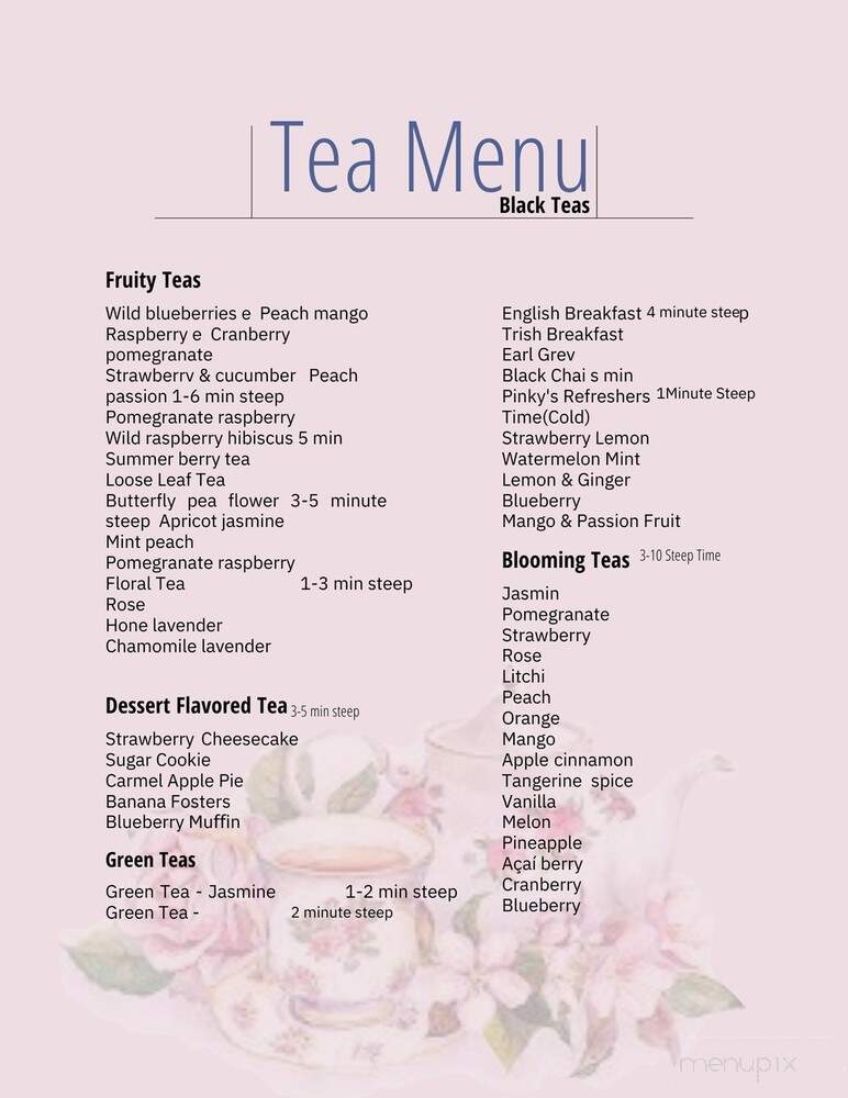 Pinky's Up Afternoon Tea - Clarksville, TN menu_pic
