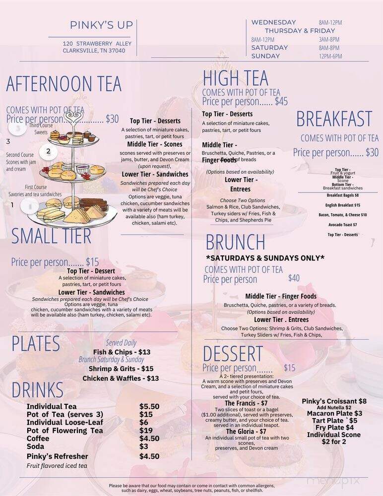 Pinky's Up Afternoon Tea - Clarksville, TN menu_pic