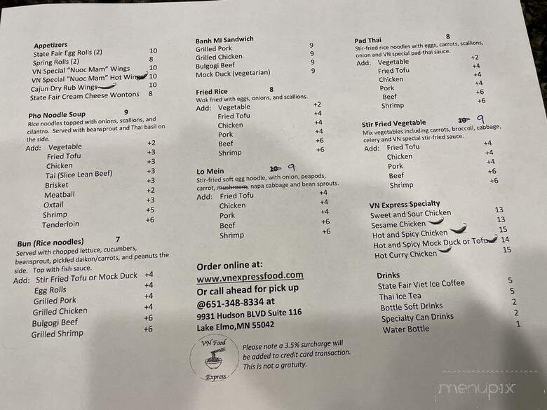 Vn Express - Lake Elmo, MN menu_pic