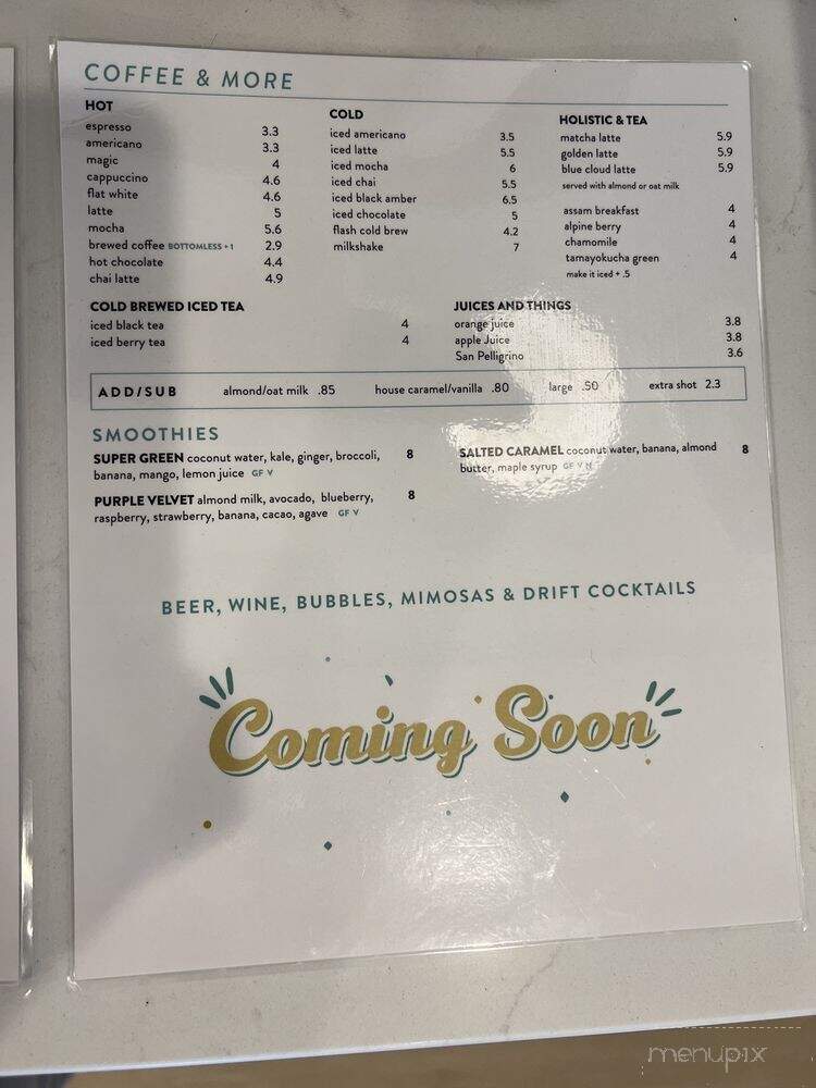 Drift Cafe - Wilmington, NC menu_pic