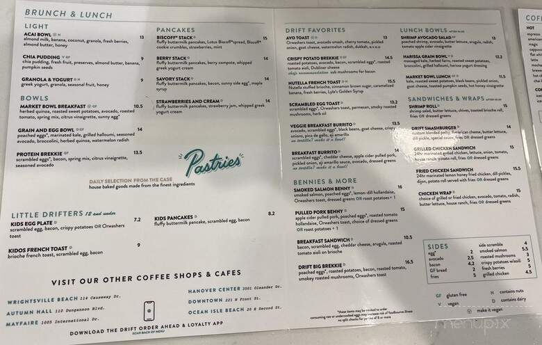 Drift Cafe - Wilmington, NC menu_pic