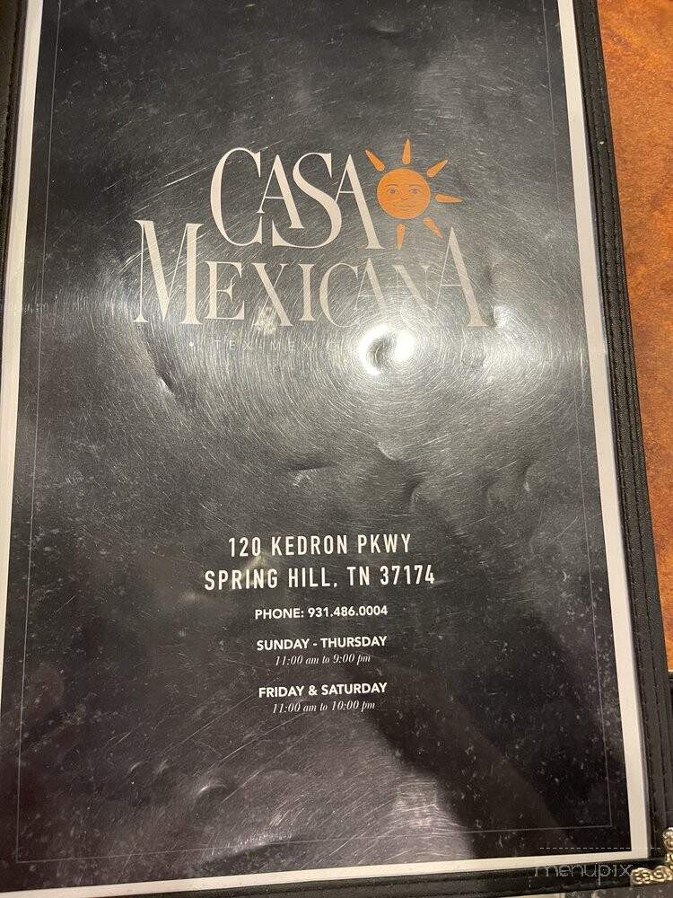 Casa Mexicana - Spring Hill, TN menu_pic