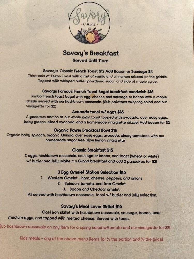 Savory Cafe and Catering - Hershey, PA menu_pic