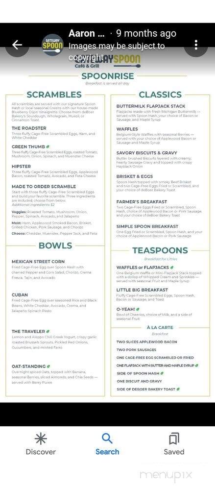 Gateway Spoon Cafe & Grill - Holland, MI menu_pic