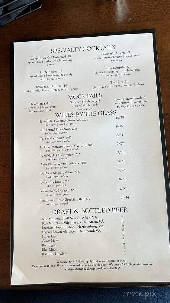 The Chop House Bistro - Luray, VA menu_pic