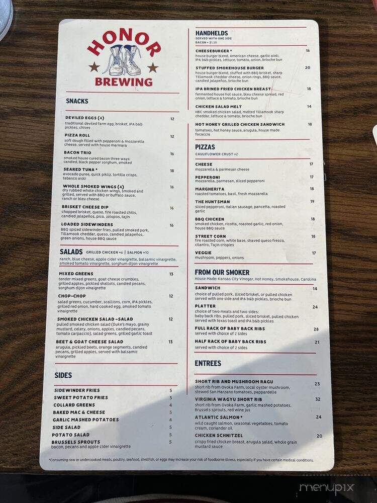 Honor Brewing Company - Sterling, VA menu_pic