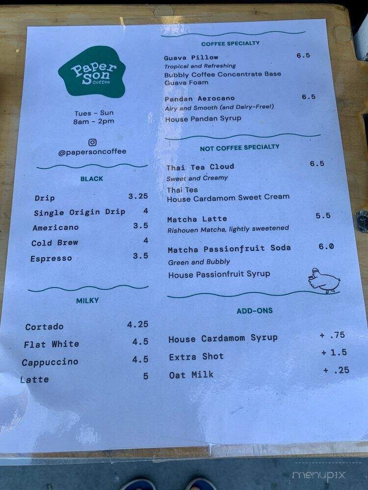 Paper Son Coffee - San Francisco, CA menu_pic