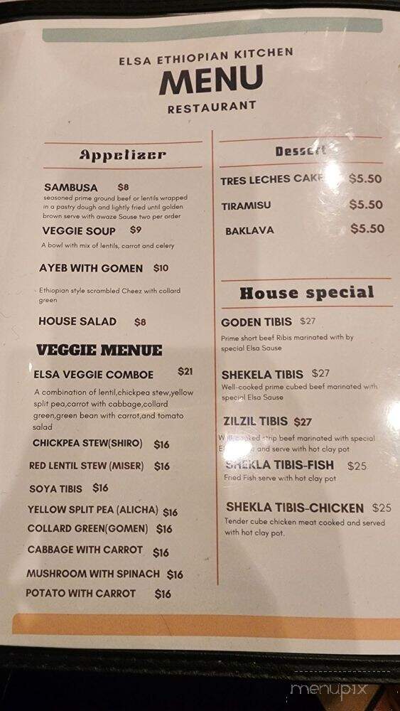 Elsa Ethiopian Kitchen - Washington, DC menu_pic