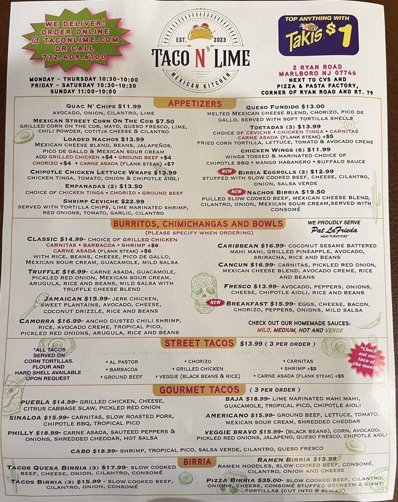Taco N Lime - Marlboro, NJ menu_pic