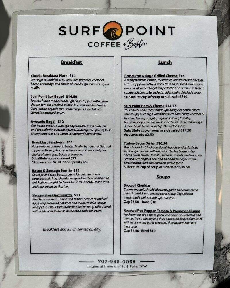 Surf Point Coffee & Bistro - Shelter Cove, CA menu_pic