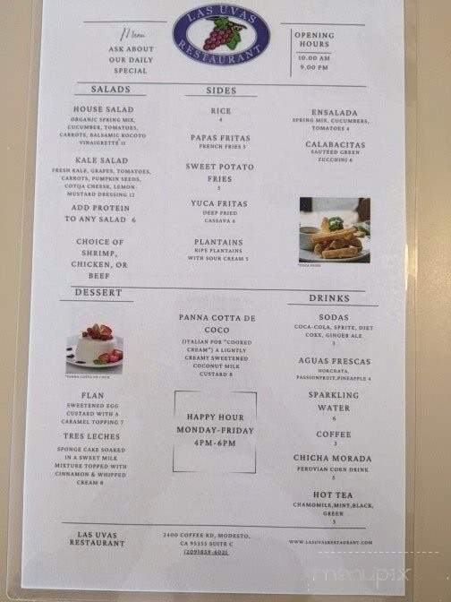 Las Uvas Restaurant - Modesto, CA menu_pic