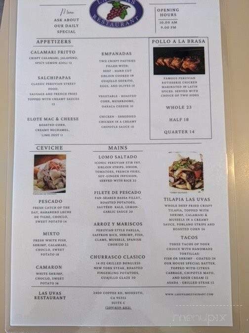 Las Uvas Restaurant - Modesto, CA menu_pic