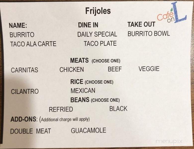 Cafe on L - Sacramento, CA menu_pic